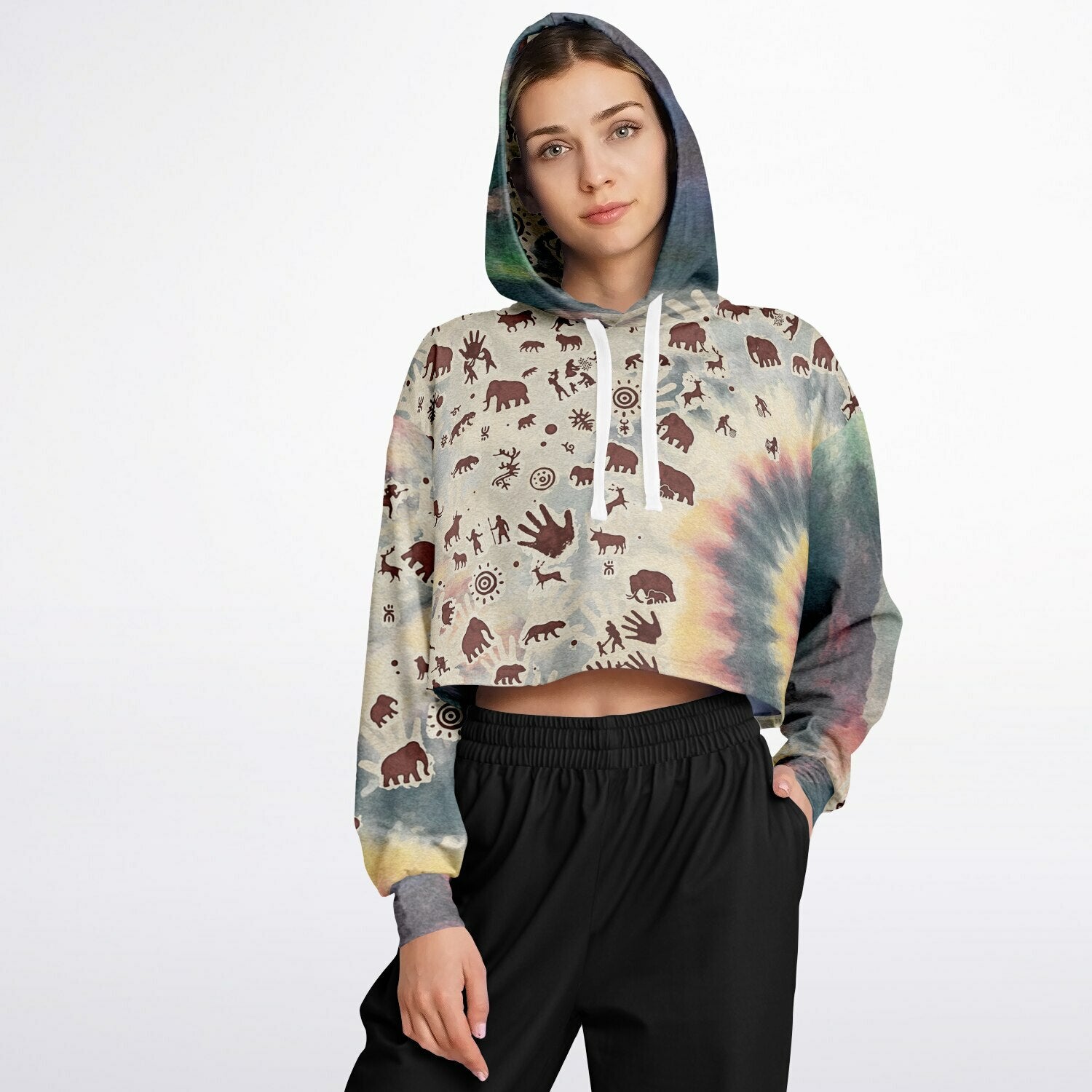 Tie Dye Cavepainting Croptop Hoodie