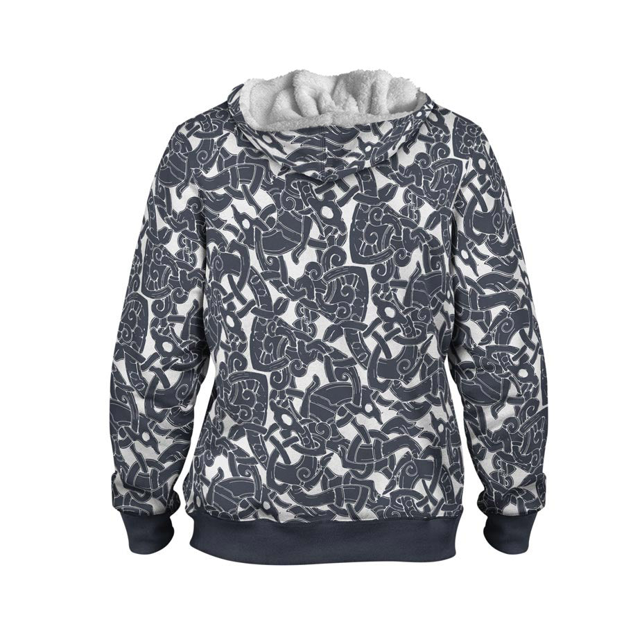 Jelling Wolf Pattern Faux-Wool Hoodie