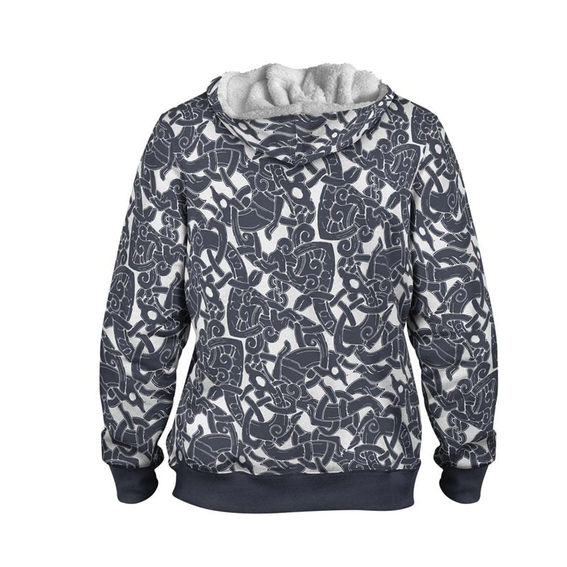 Image for Jelling Wolf Pattern Faux-Wool Hoodie