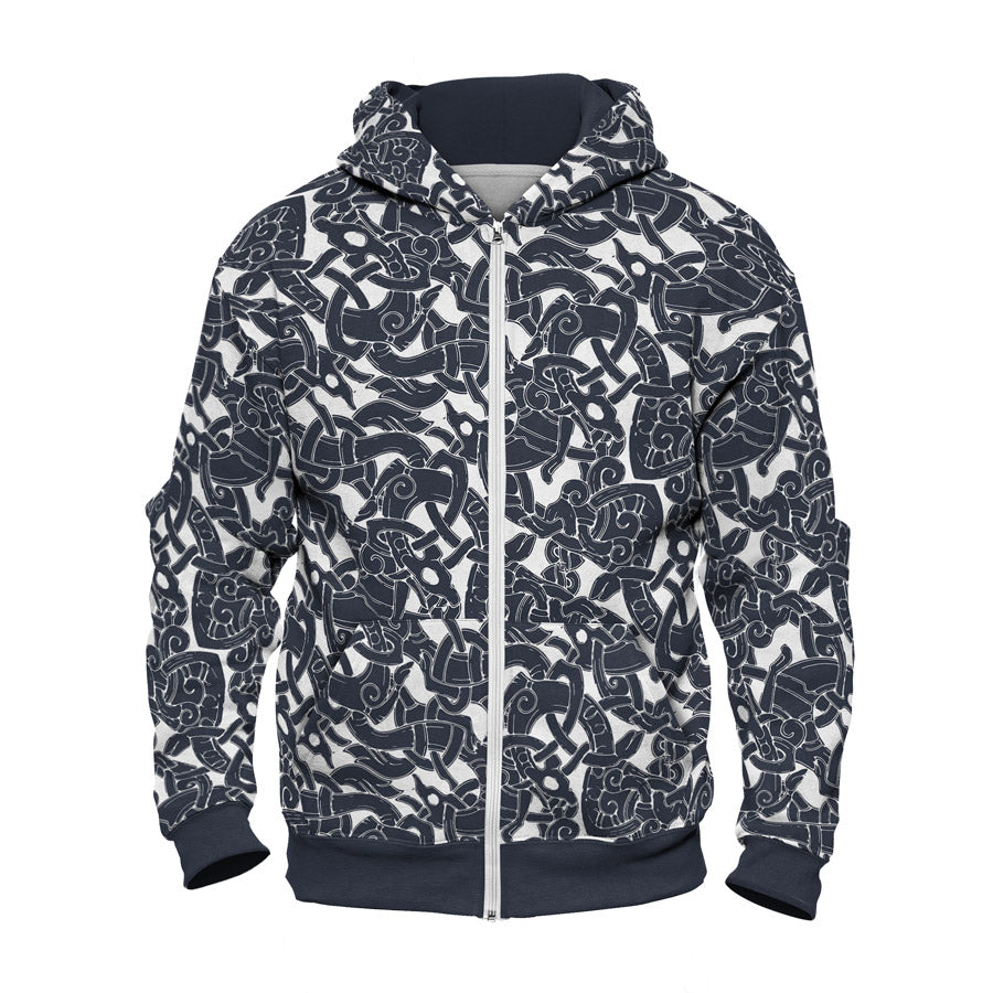 Jelling Wolf Pattern Zip Hoodie