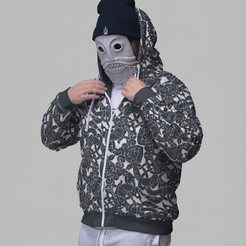 Image for Jelling Wolf Pattern Faux-Wool Hoodie