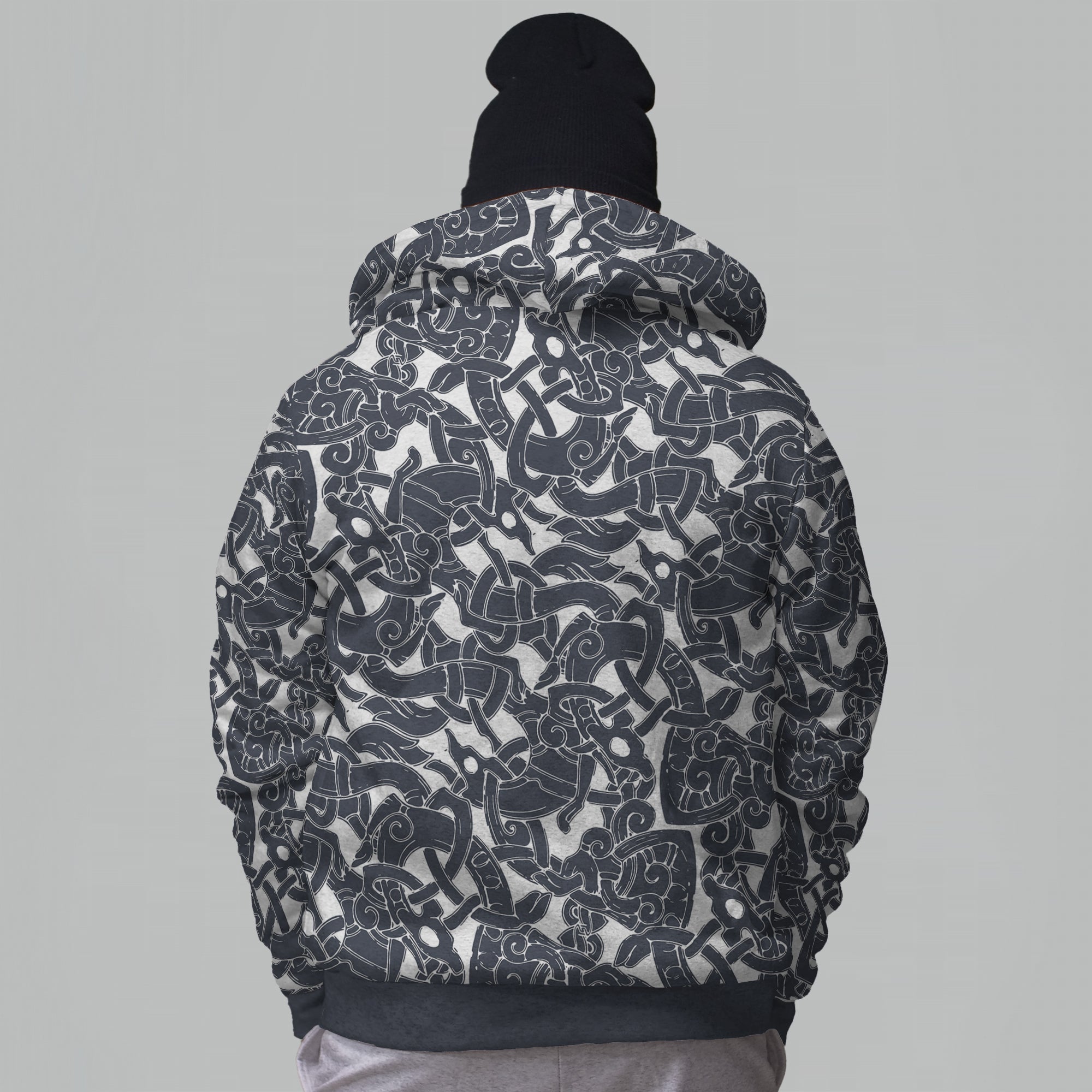 Jelling Wolf Pattern Faux-Wool Hoodie