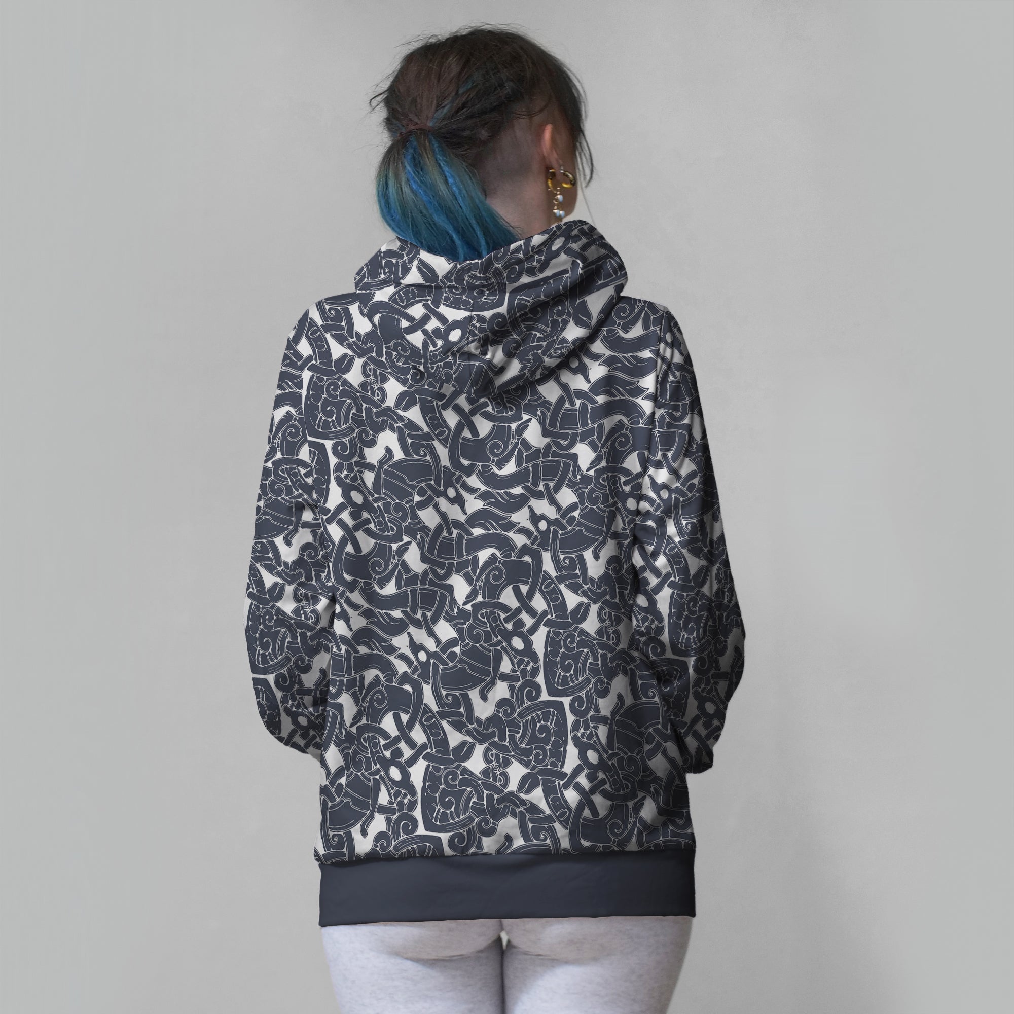 Jelling Wolf Pattern Zip Hoodie