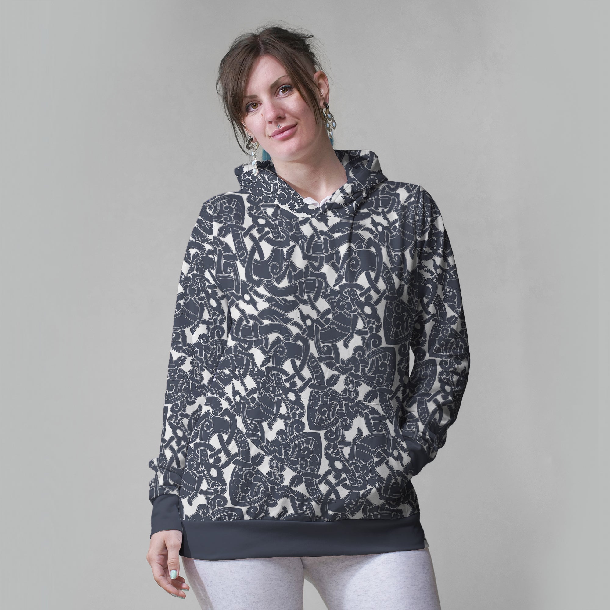 Jelling Wolf Pattern Hoodie