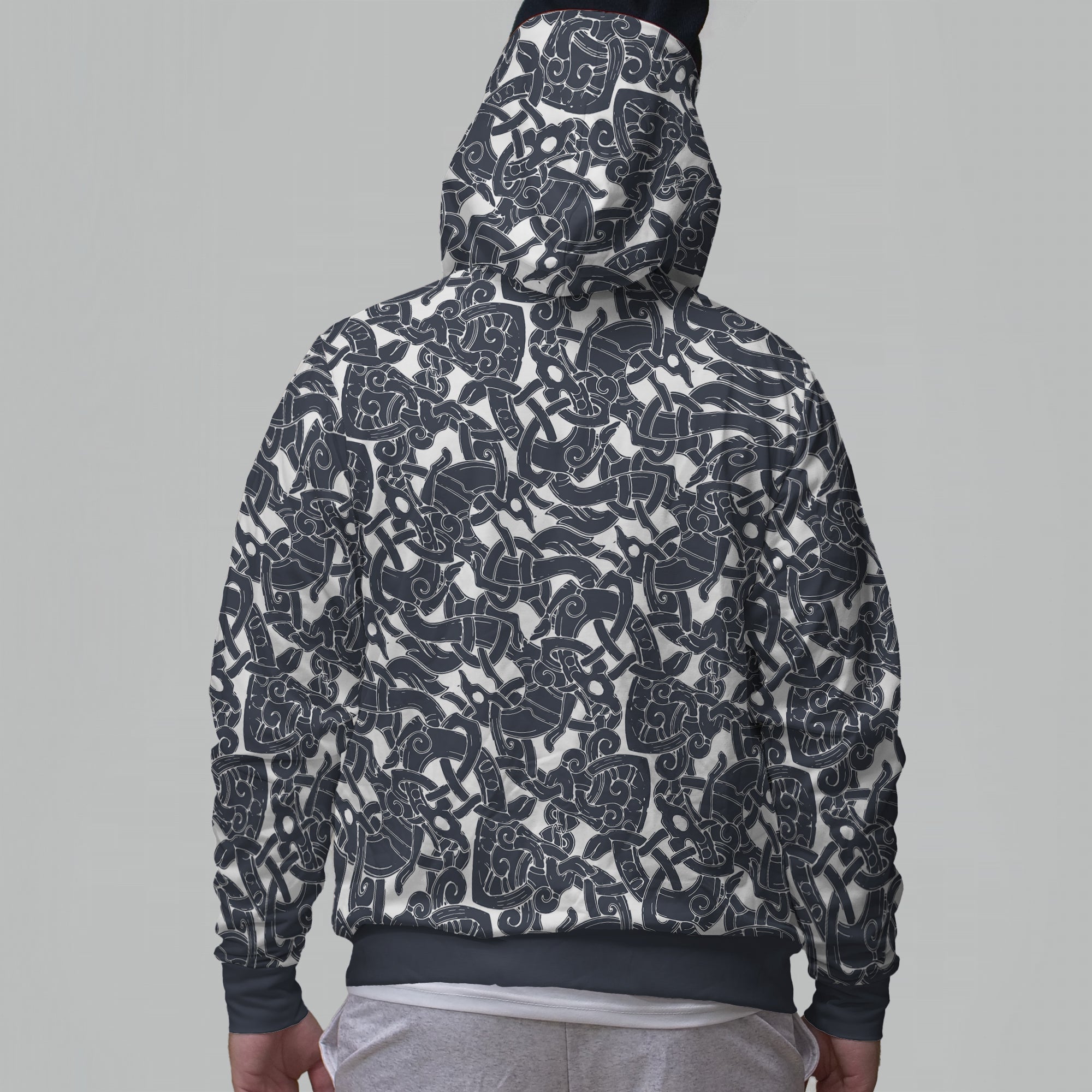 Jelling Wolf Pattern Zip Hoodie